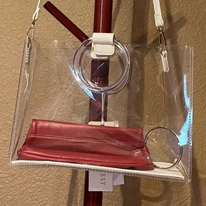 Madison West white clear purse with Aldo Red Leather Clutch.
